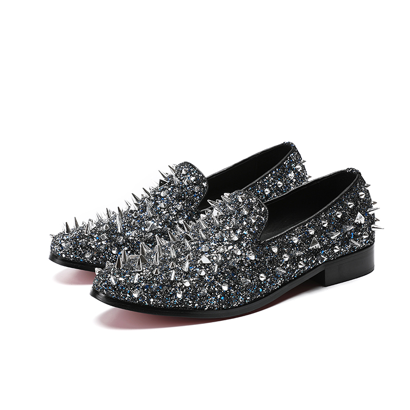 silver spiked dress shoes New Enzo Romeo Silver Spike Shoes Slip On Loafers Sparkle 9.5 Prom Club Wedding