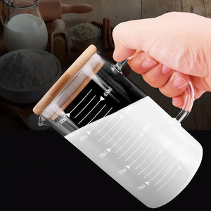 Verre borosilicate à haute teneur en bois, tasse de mesure pour four à micro-ondes, avec couvercles en bois, 350ml, 500ml, 1000ml - Product Image 4