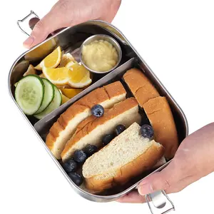 Boîte à lunch portable en acier inoxydable 304, compartiment alimentaire en métal de qualité alimentaire, vente en gros