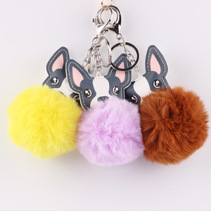 Hund und Mensch Bester Freund Fluff Ball Einzigartige schwarze Leder Plüsch Schlüssel bund Online Schlüssel anhänger - Product Image 6