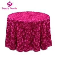 wholesale Elegant 100% Polyester Fushia Grandiose Round Rosette Tablecloth