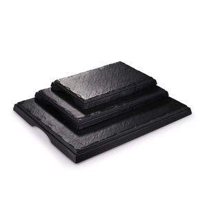 Assiettes à dîner jetables, rectangulaires en <span class=keywords><strong>plastique</strong></span> noir, bon marché, 12 pièces - Product Image 1