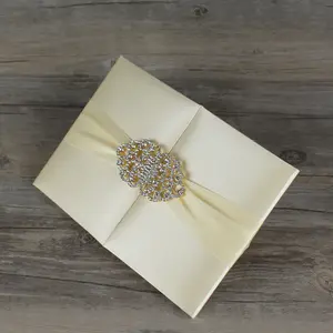 Luxury Lace Handmade Embellished Ivory Silk Hardcover Hardboard Wedding Invitations