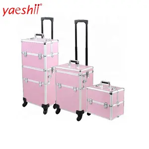 Yaeshii Professional Beauty 4 Wheels Rolling Makeup Artist Cosmetic Train Cases With Mirror