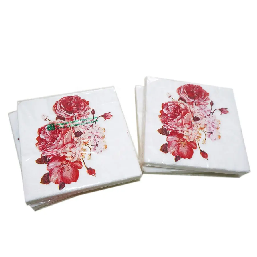 Paper Printed Napkin Personal Serviettes Disposable Party Tissue Paper Hotel Restaurant Table Bistro Flower Printed Napkin