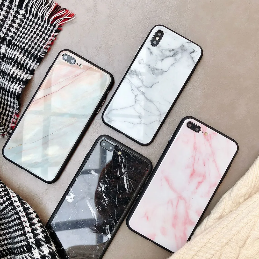 Zwart Marmer Gehard Glas Mobiele Telefoon Case Cover Voor Iphone 6 6S 6 7 8 Plus 6S X xs Xr Max 11 Pro Se 2020 Behuizing