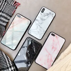 Casing Ponsel Kaca Tempered Marmer Hitam, Casing Penutup Ponsel Kaca Tempered Marmer untuk iPhone 6 6S 6 7 8 Plus 6S X XS XR Max 11 Pro SE 2020