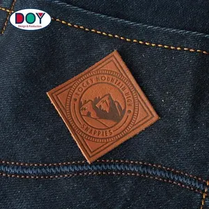 Costurar em design personalizado, etiquetas de couro genuíno com nome de marca, logotipo de roupa