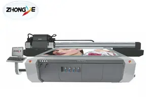 zhongye 2.5m UV Flat bed Printer with LED lump for Glass, wood,ceramic tiles, printing 2513