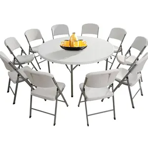 Bon marché, tables de banquet rondes en PEHD pour hôtel restaurant, <span class=keywords><strong>table</strong></span> à manger de mariage <span class=keywords><strong>pliante</strong></span> en plastique blanc - Product Image 1
