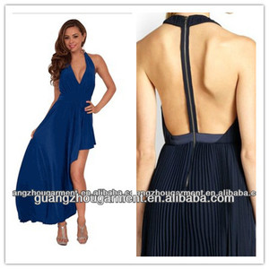 halter drapeado v profundo zip espalda cuello sin mangas de gasa de verano cuello halter sexy vestido de noche maxi nueva - Product Image 1