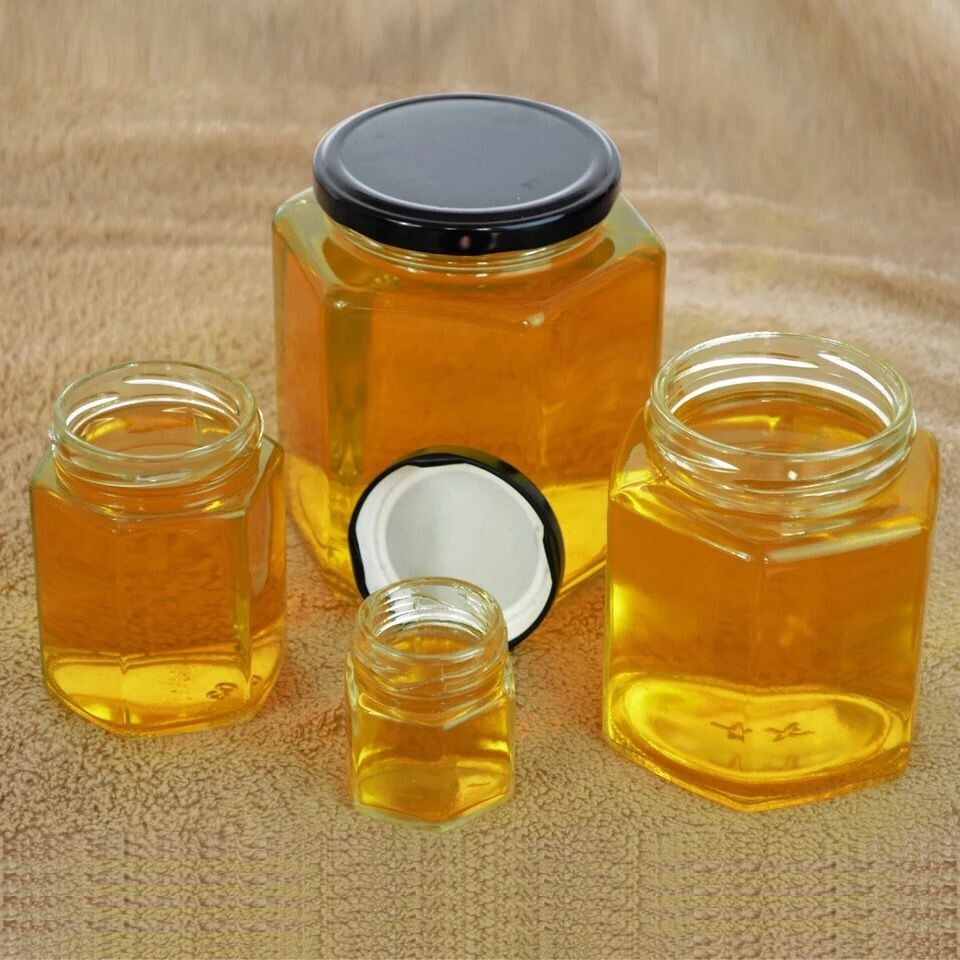 200ml High quality hexagon glass honey jar / glass storage jar for jam