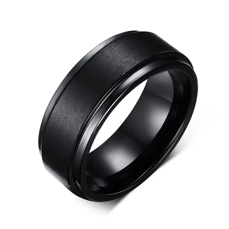 8 มิลลิเมตรแหวนแต่งงานหมั้นสีดำบริสุทธิ์ทังสเตนคาร์ไบด์ผู้ชายผิวหยาบ Brushed Center ชายเครื่องประดับ Aneis Bague