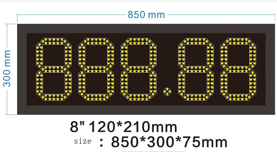 888,88 grande al aire libre de 8 pulgadas 7 5 dígitos estación de gas led Precio de color amarillo