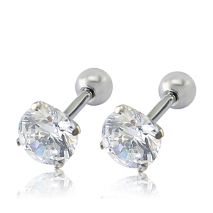 Orecchini a Perno in Acciaio Inossidabile 316L con Zirconia Cubica Taglio Rotondo a 4 Griffe, Vendita all'Ingrosso - Product Image 2