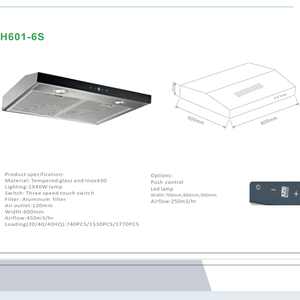 Cheminée <span class=keywords><strong>Greentec</strong></span> H601-6S corps en acier Inoxydable hotte Mince - Product Image 1