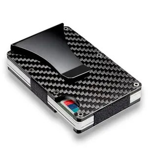 Ultra ince Minimalist karbon Fiber kartlıklı cüzdan erkekler için, RFID engelleme cüzdan alüminyum kredi kartı tutucu para klip
