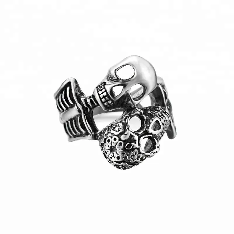 Amazon Best Seller Double Skull Stainless Steel Ring for Man