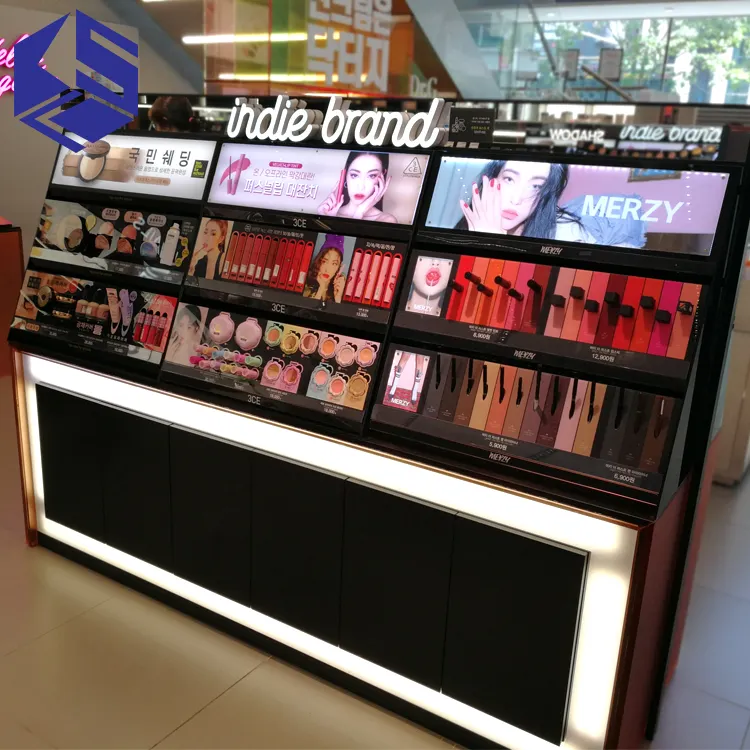 High-End Kayu Rak Display untuk Toko Kosmetik Makeup Display Rak