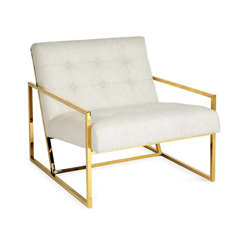 Low -Back Gold Painting Metal Frame French Modern ArmChair Rice White Velvet Cover Living Room Chairs