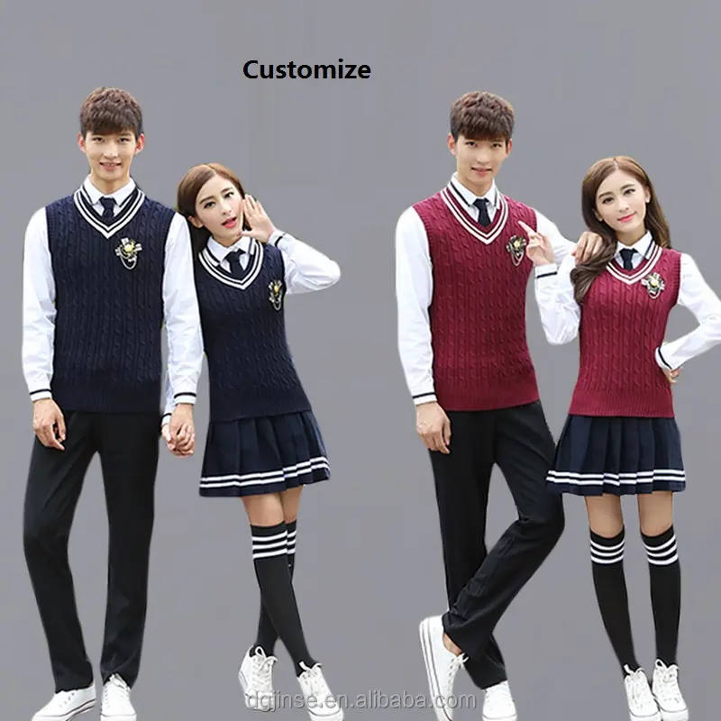 कस्टम शरद ऋतु सर्दियों स्वेटर बनियान सूट कोरियाई लड़कों और लड़कियों उच्च छात्रों कॉलेज स्कूल वर्दी