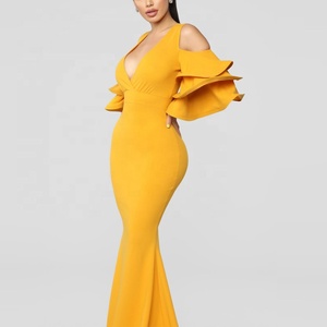 <span class=keywords><strong>Venta</strong></span> al por mayor de moda frío hombro cuello V profunda niveles mangas mujeres Maxi vestido largo - Product Image 3