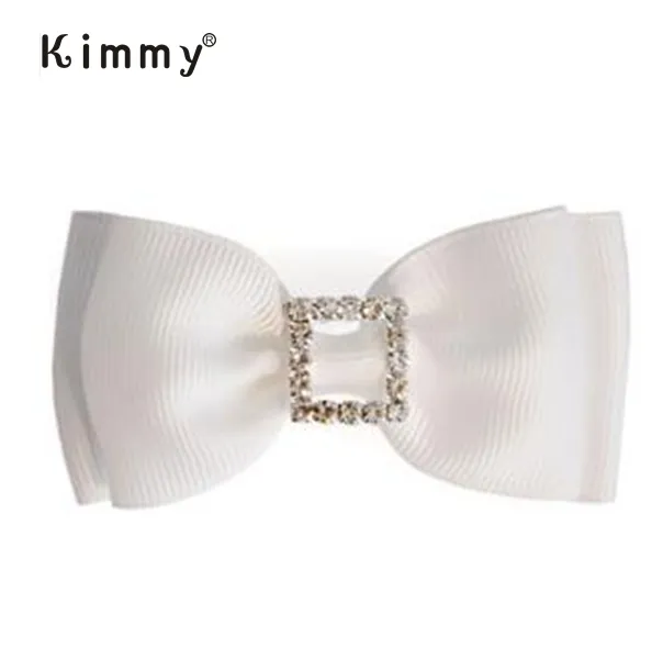 Classic White Grosgrain Bow With Rhinestone Center