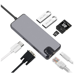 8 en 1 <span class=keywords><strong>USB</strong></span> 3.1 Type <span class=keywords><strong>C</strong></span> vers <span class=keywords><strong>USB</strong></span> 3.0 Hub <span class=keywords><strong>Hdmi</strong></span> 4K <span class=keywords><strong>VGA</strong></span> Hub Gigabit Ethernet Rj45 Lan <span class=keywords><strong>Adaptateur</strong></span> AVEC Lecteur de Carte pour Macbook Pro PD Port - Product Image 1