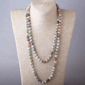 <span class=keywords><strong>Collana</strong></span> da Donna alla Moda con Gemme, <span class=keywords><strong>Collana</strong></span> Lunga a Doppio Giro Annodato da 8mm in <span class=keywords><strong>Amazzonite</strong></span> Naturale Ghiacciata - Product Image 4