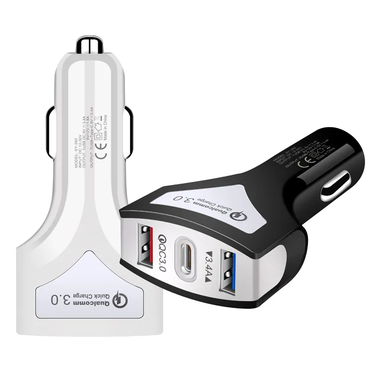 CU09 mobile phone fast-charge 36W Quick Charge 3.0 3USB ports type-c car charger for mobile phone