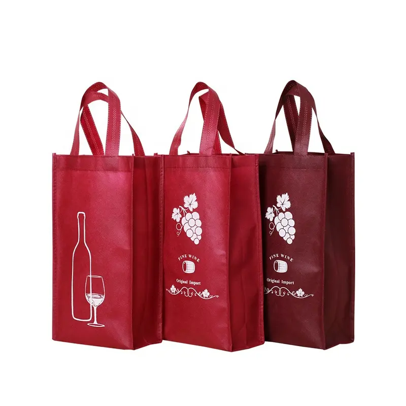 Wholesale Eco Friendly Durable Reusable Gift 2 4 6 Bottle Tote Red Non Woven Wine Carry Bags custom print logo