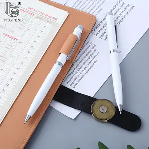 TTX-قلم حبر جاف تصعيد, تصميم بسيط مصنوع من مادة معدنية بيضاء قابلة للتعديل ، لون كتابة ، سلاسة ، الترويج