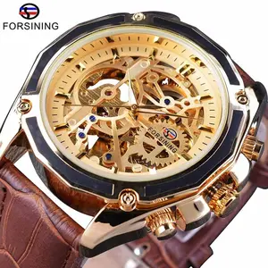 Forsining Transparante Case Versnelling Beweging Steampunk Mannen Automatische Skelet Horloge Top Merk Luxe Open Werk Ontwerp Self Winding