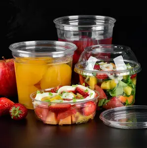 Wegwerp 8Oz 12Oz 16Oz 24Oz 32Oz Plastic Deli Container Cup Met Deksel Doorzichtige Pet Plastic Deli Container