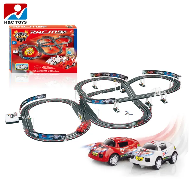 Alta qualidade diy pista elétrica slot car racing conjunto com pista de loop duplo