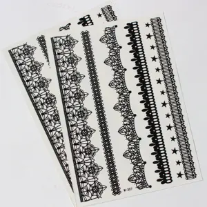 สติกเกอร์ตกแต่งลายดอกไม้แฟชั่นยอดนิยมประดับด้วยลูกไม้ลายเฮนน่าสีดำสติกเกอร์ตกแต่งคอปกแขนสุดเซ็กซี่ - Product Image 1