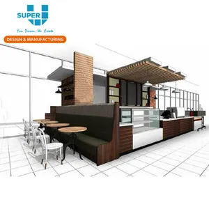 Barra de café comercial, diseño moderno de mostrador de madera, para aperitivos y café
