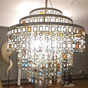 JC LIGHTING Corbett Lampu Kristal Transisi, Lampu Gantung Seni Mosaik Gaya Amerika untuk Ruang Tamu