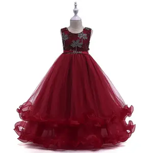 派对巴基斯坦新娘时尚伴娘高品质批发定制长款婚纱无袖奢华红色花童连衣裙