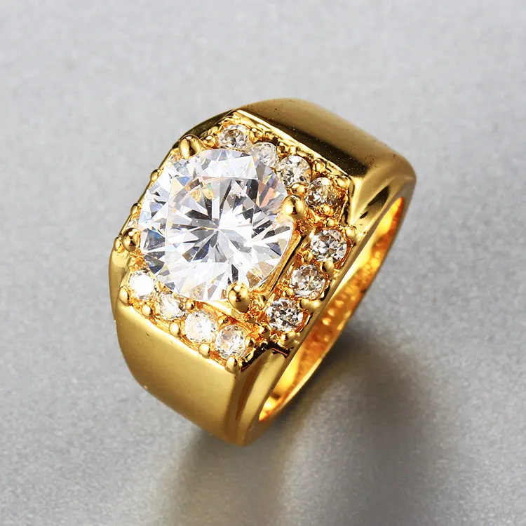Gold finger stone cz silver ring Men's ring