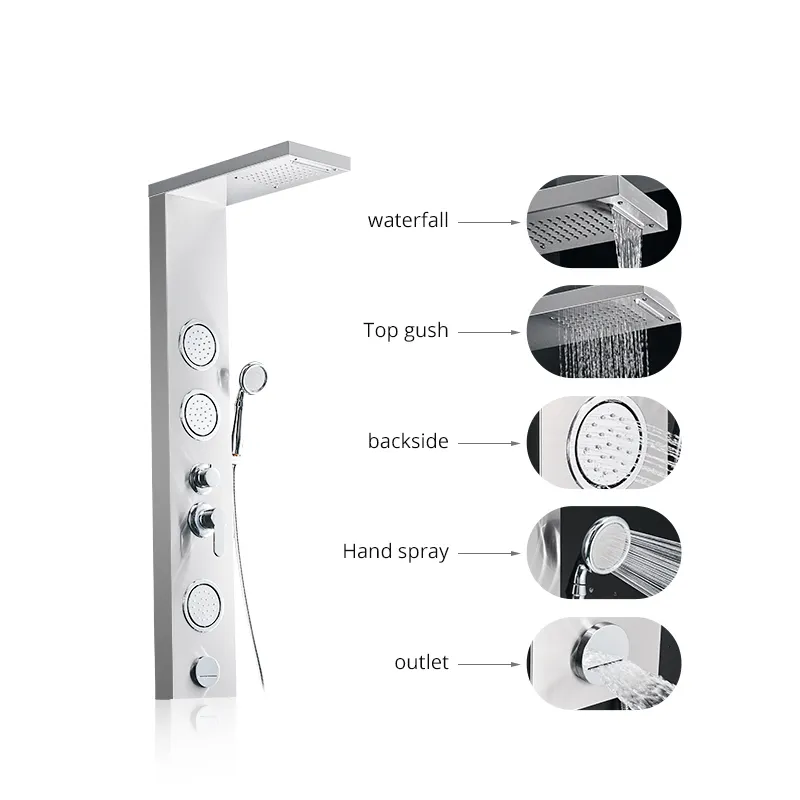 Настенная дождевая душевая панель из нержавеющей стали 304 для ванной комнаты с деталями