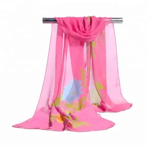 Etiqueta del cliente Serigrafía Bufanda de seda floral Flor impresa Pequeña bufanda de Chal Largo de seda - Product Image 1