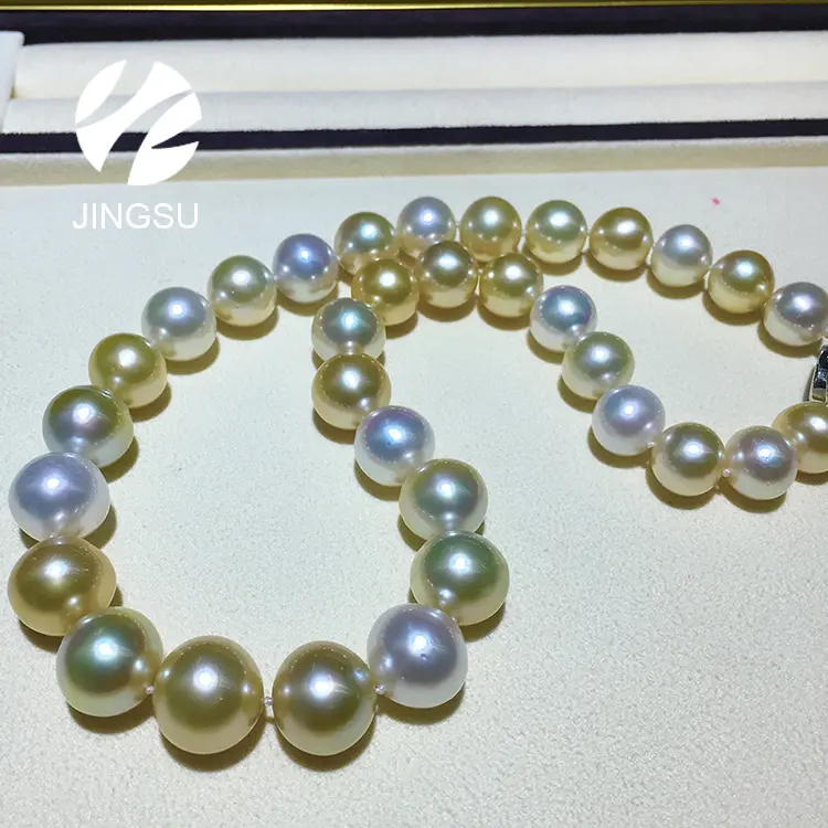 Kalung Warna Alami Mutiara Laut Selatan Desain Perhiasan Kalung Campuran Putih dan Emas untuk Hadiah Wanita