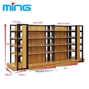 Multipropósito de equipos de supermercado: estante de madera de góndola estanterías para mercancía pantalla
