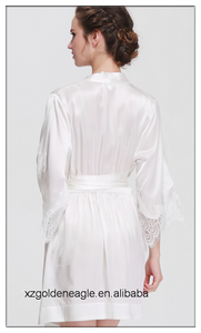 Vestaglia in Seta 100% Naturale <span class=keywords><strong>Bianca</strong></span>, Lunghezza al Ginocchio, Scollo a V con Cordoncino, per Autunno/Primavera/Estate - Morbida e Traspirante - Product Image 3