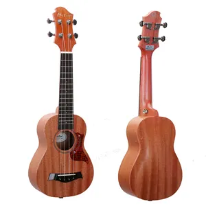 Ukulele de madeira de mahogany 21 polegadas, ukulele soprano de madeira sólida baixo baixo