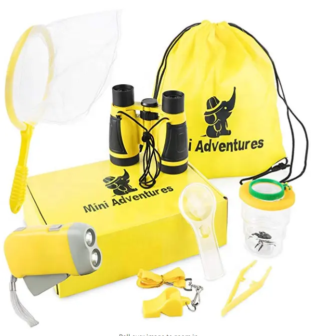 Kit de exploração ao ar livre, para meninos e meninas, conjunto de aventura infantil com rede de borboleta, apito de qualidade, lanterna, binóculos