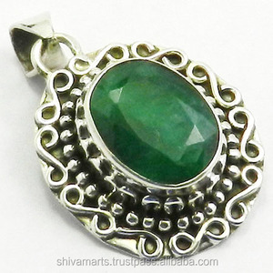 Pendentif unisexe en argent sterling 925 avec pierres précieuses émeraude et plaqué or, forme de diamant, cadeau de vente en ligne. - Product Image 2