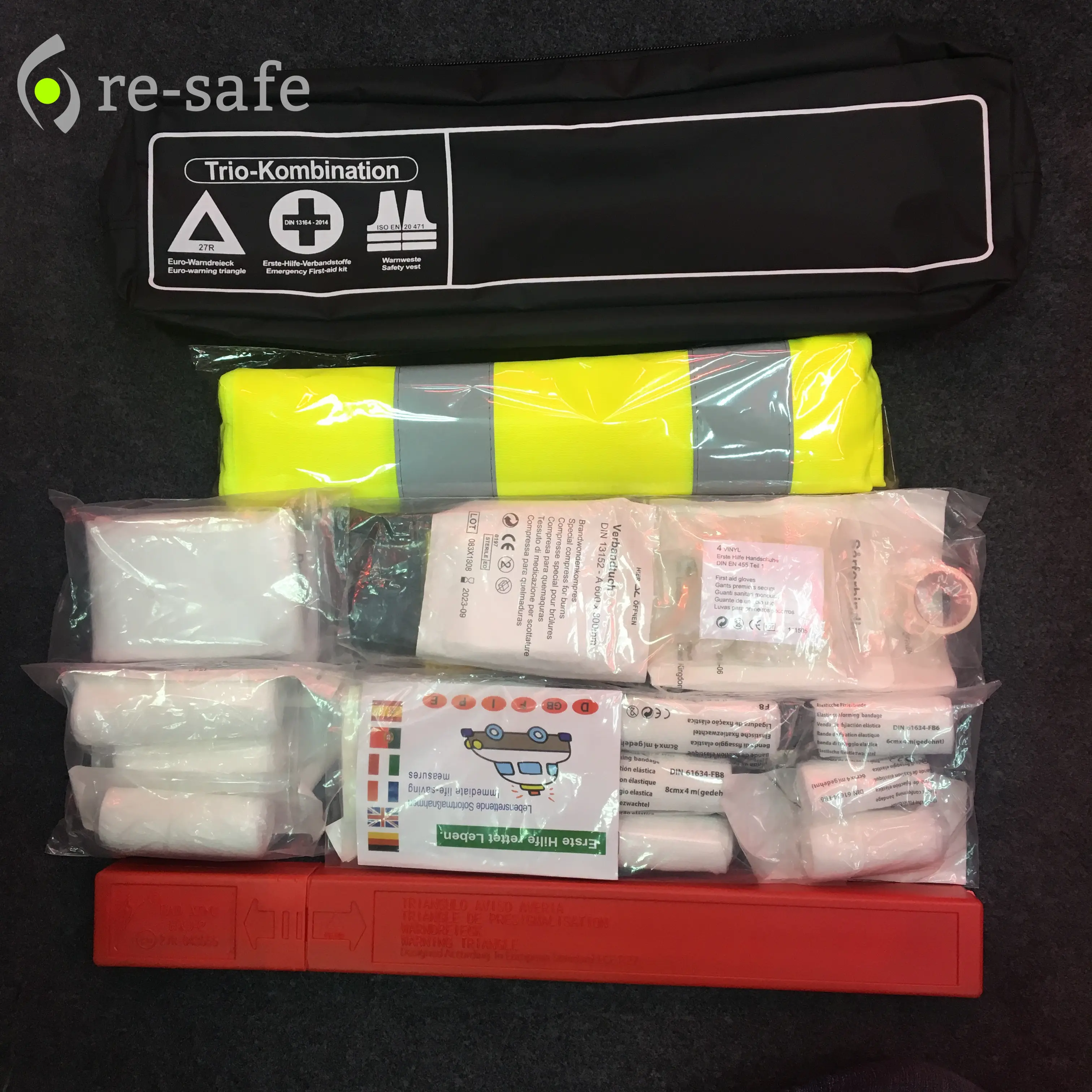 3in1 Car Trio Combi Bag Dressing Case + Vest + Warning Triangle First Aid KitにDIN 13164