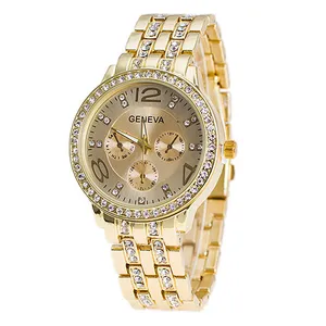 Geneva Fashion Design With Many Crystal Luxury Alloy Metal Strap Men Top Brand Quartz Diamond Watch Cheap Price